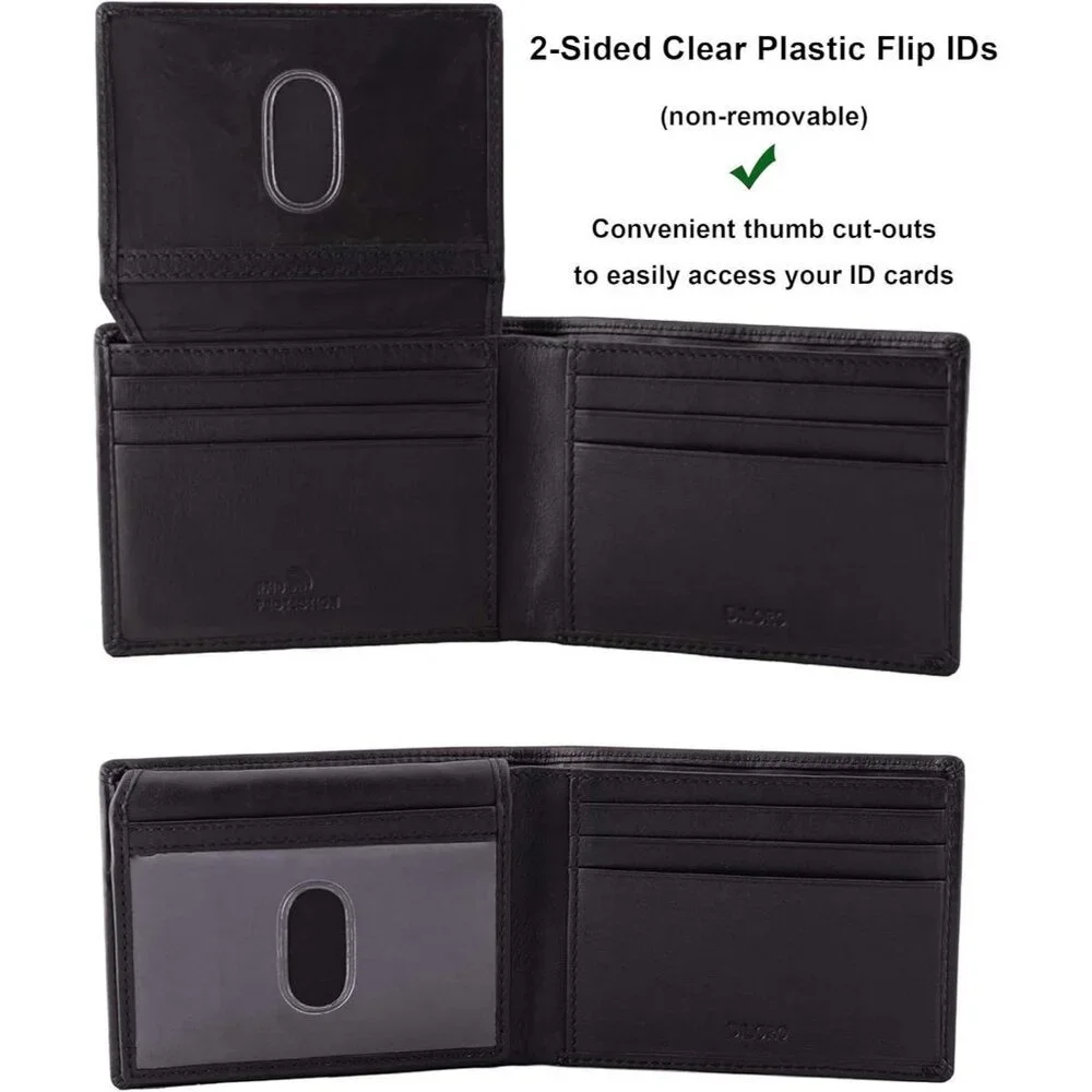 Men's Napa Black Travel Leather Bifold Wallet Card Top Slip Flip Pockets